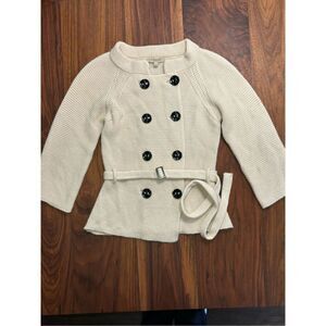 Burberry Kids' Cream Belted Knit Alpaca Blend Double Breasted Sweater Size Large
